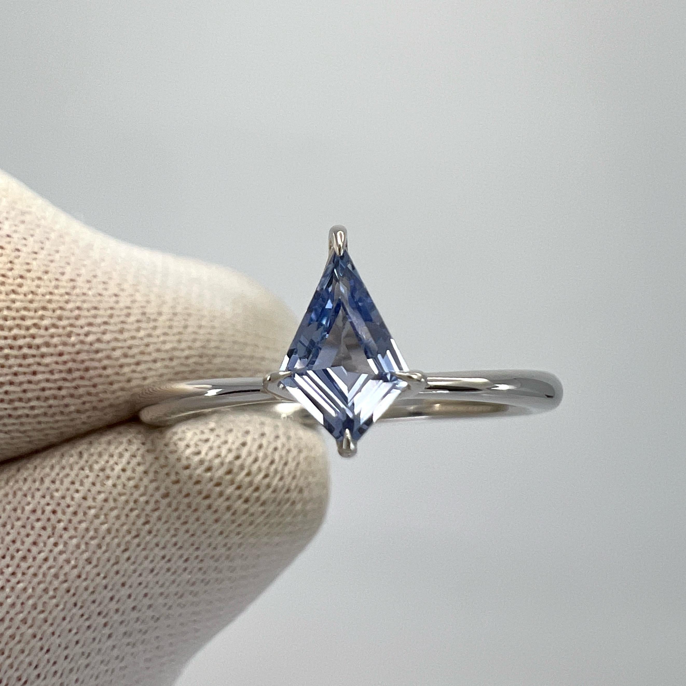0.50ct Light Blue Ceylon Sapphire Fancy Kite Cut 18k White Gold Solitaire Ring For Sale 6