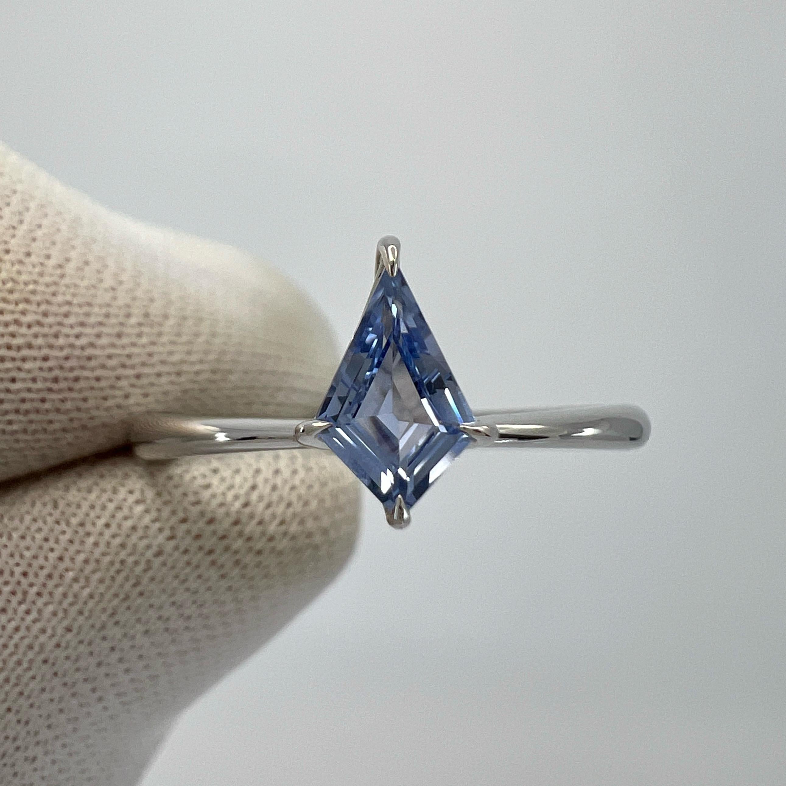 Women's or Men's 0.50ct Light Blue Ceylon Sapphire Fancy Kite Cut 18k White Gold Solitaire Ring For Sale