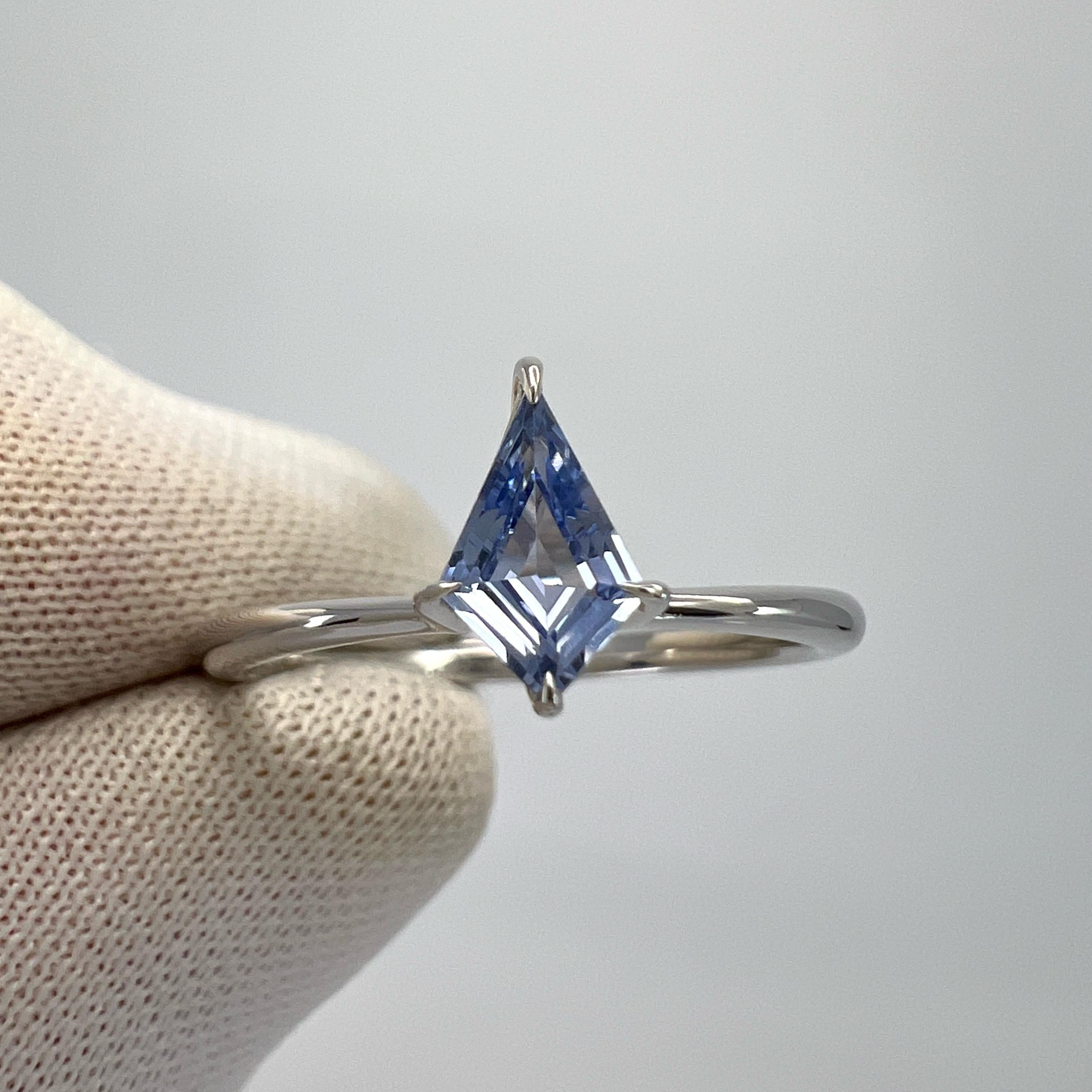 0.50ct Light Blue Ceylon Sapphire Fancy Kite Cut 18k White Gold Solitaire Ring For Sale 2