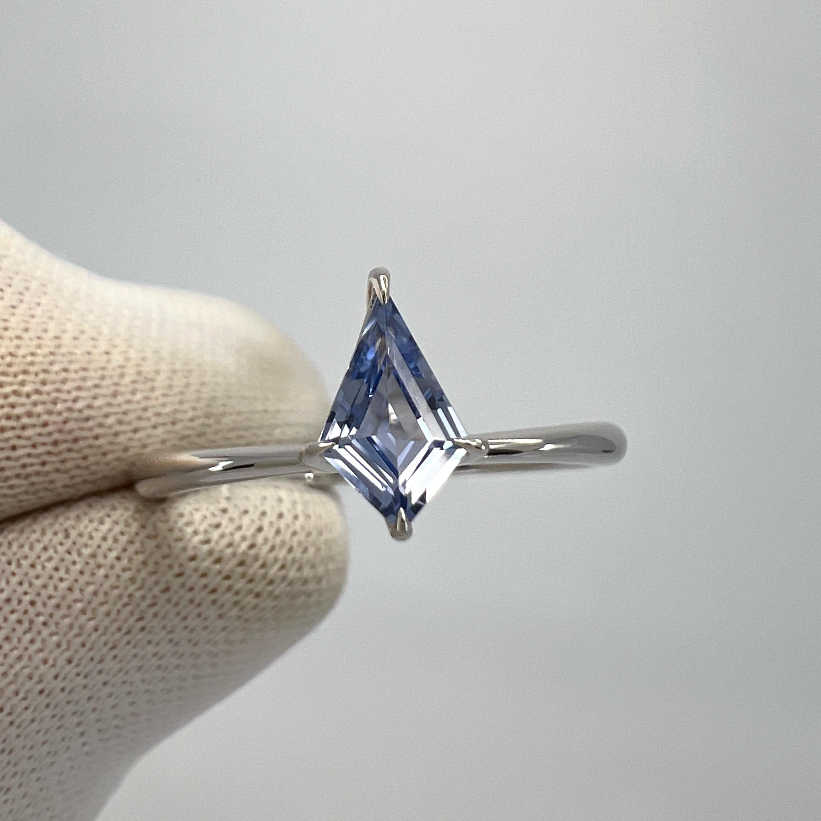 0.50ct Light Blue Ceylon Sapphire Fancy Kite Cut 18k White Gold Solitaire Ring For Sale 4