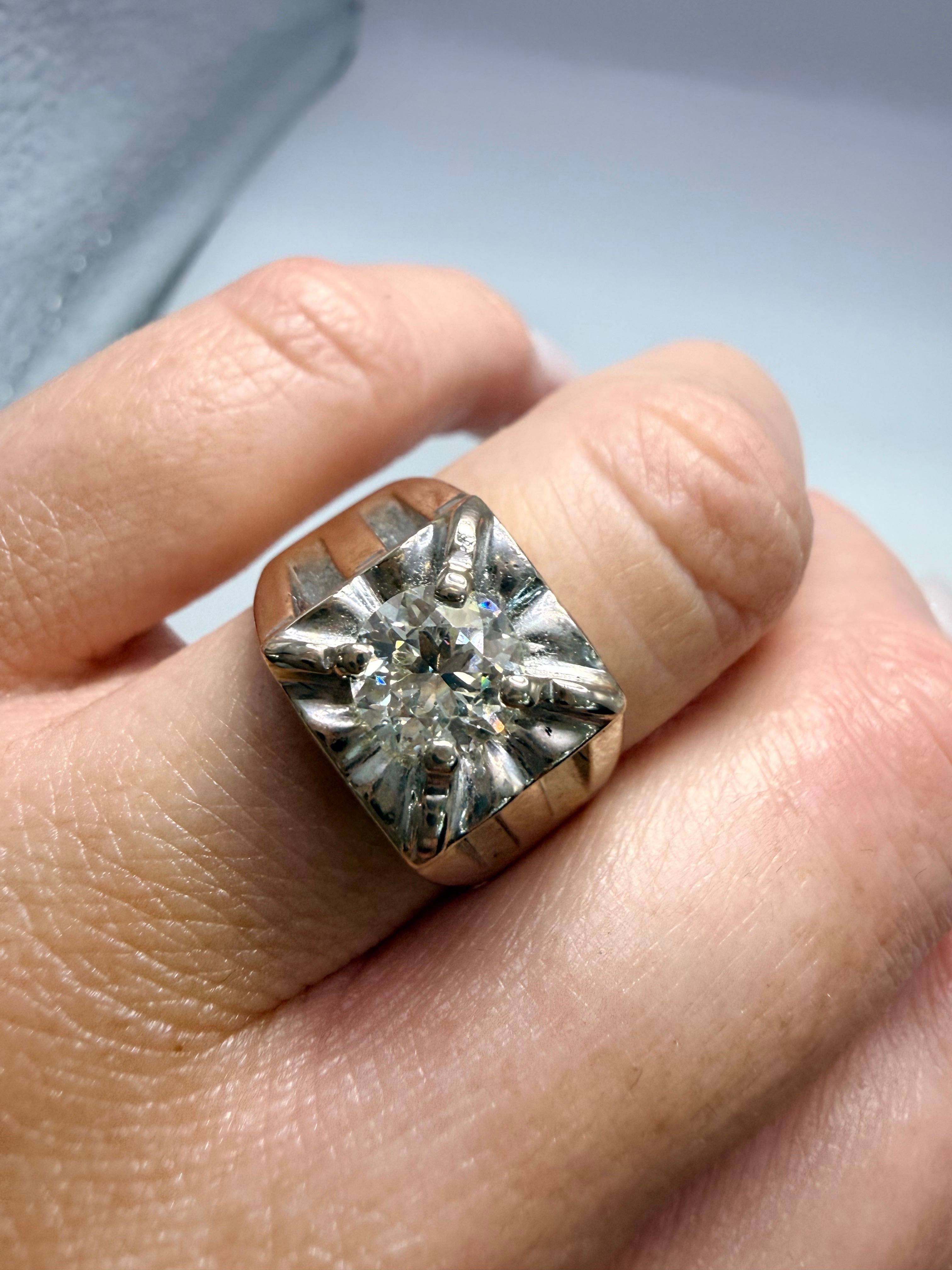 Taglio brillante Anello con diamante da uomo 0,50ct Oro 14KT classico in vendita