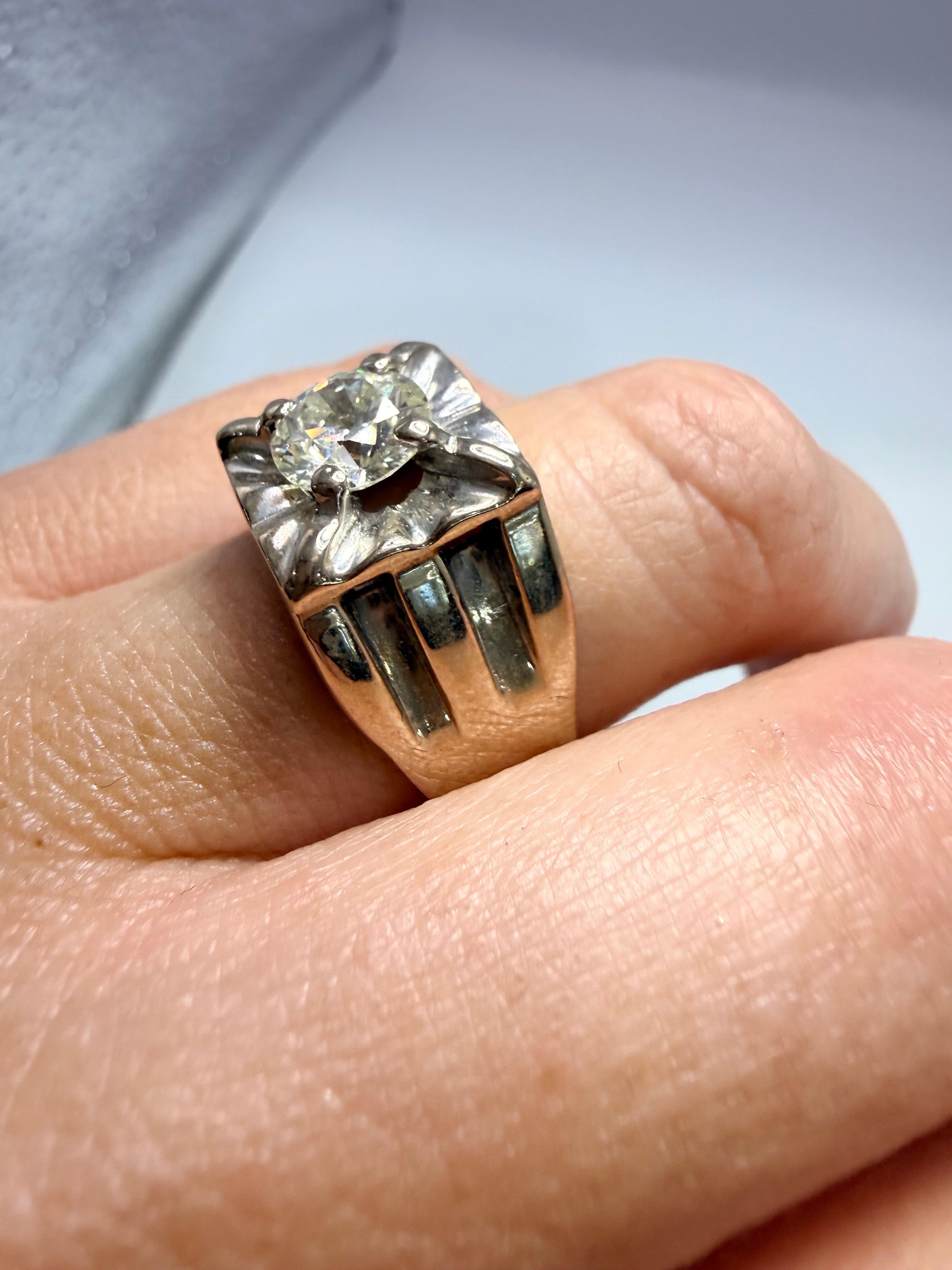 Anello con diamante da uomo 0,50ct Oro 14KT classico in vendita 2