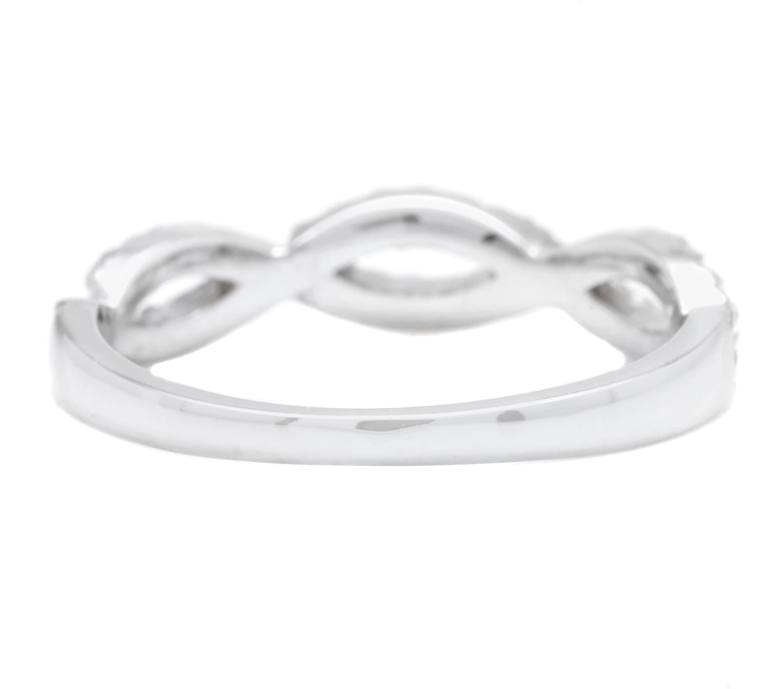 Taille ronde Bague jonc en or blanc massif 14 carats avec diamants naturels de 0,50 carat en vente