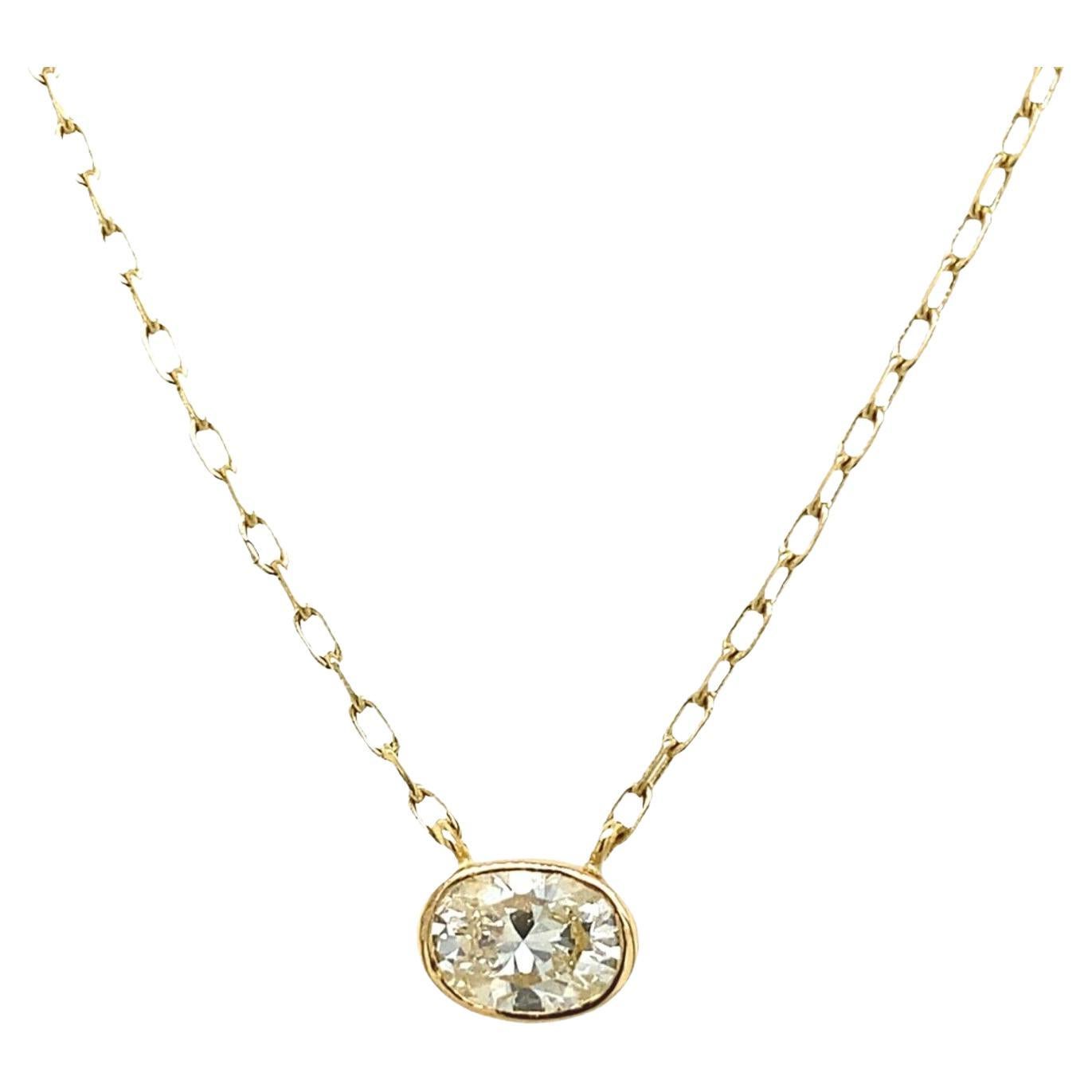 0.50ct Natural Oval Diamond Set in 18ct Yellow Gold Mount on Chain For Sale