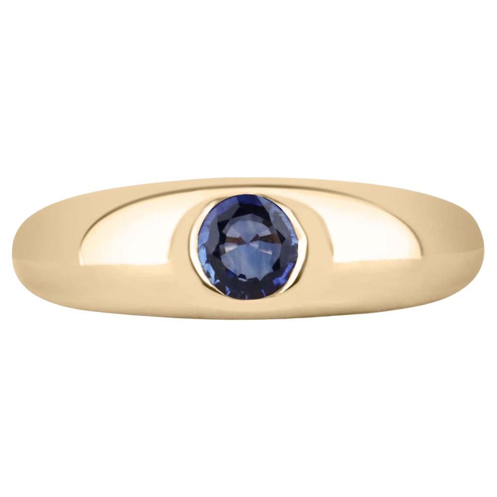 Un saphir rond naturel de 0,50ct crée une bague solitaire classique d'un bleu profond