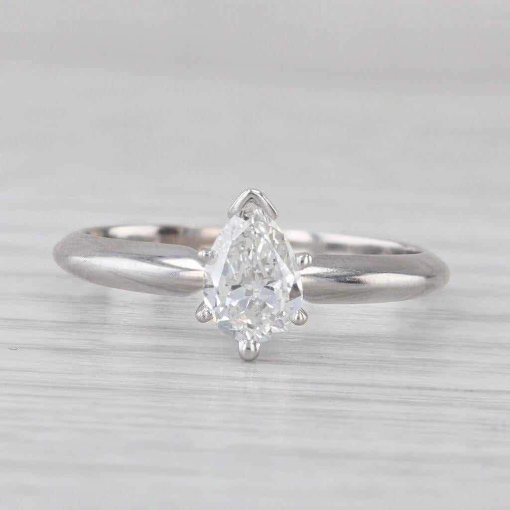 0.50ct Pear Diamond Solitaire Engagement Ring 14k White Gold Size 6 GIA In Good Condition For Sale In McLeansville, NC