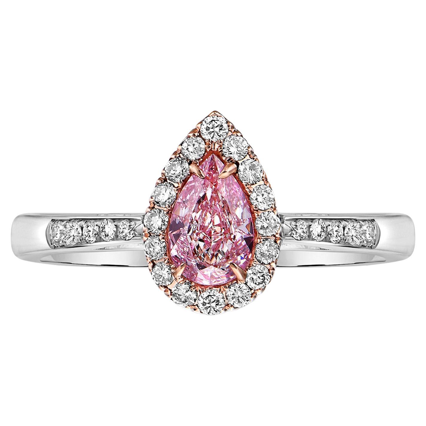Half Carat Light Pink Pear Shape Diamond Ring For Sale