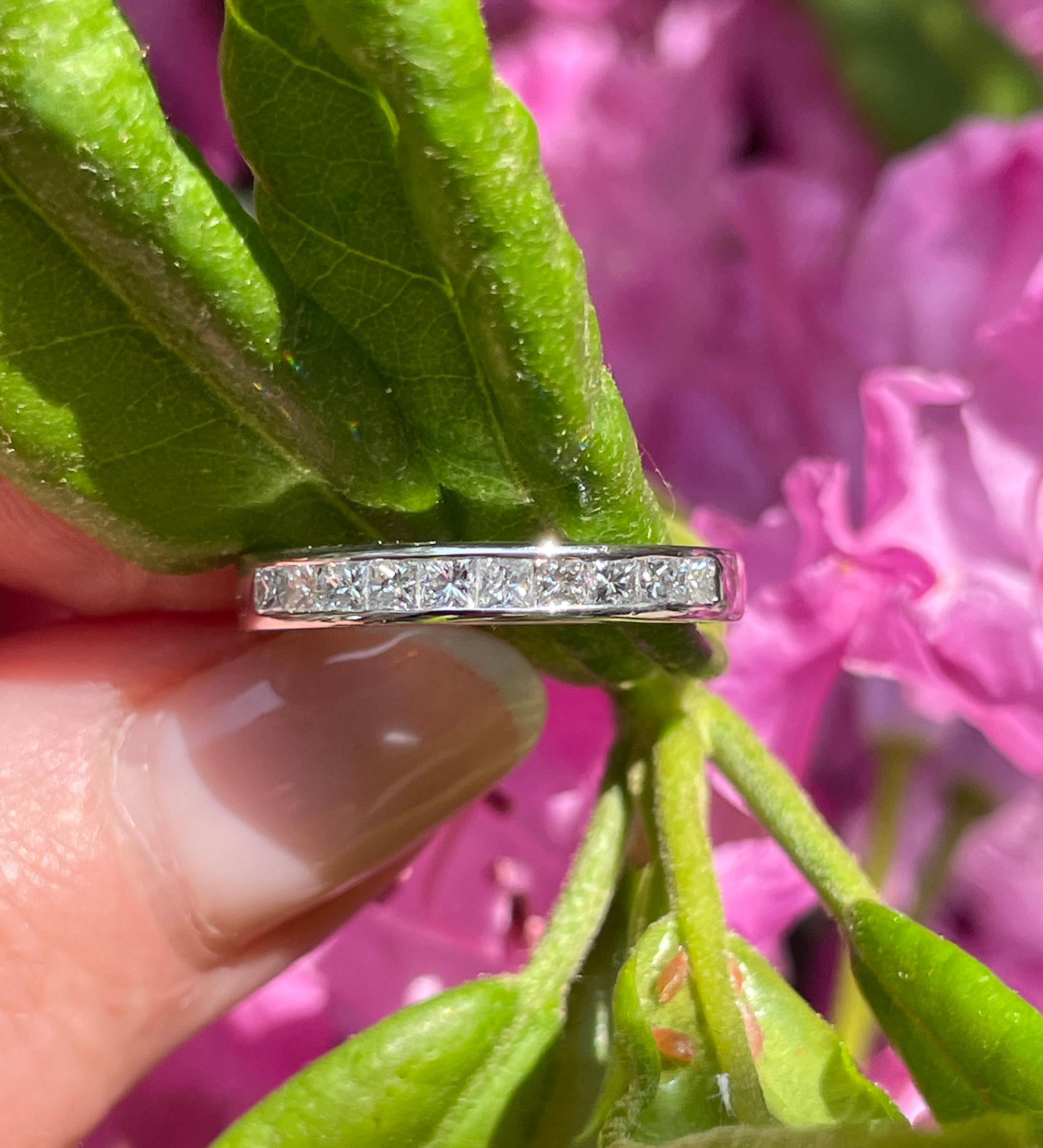 0.50 Carat Princess Cut Diamond Halfway Channel Set Wedding Platinum Band Ring For Sale 6