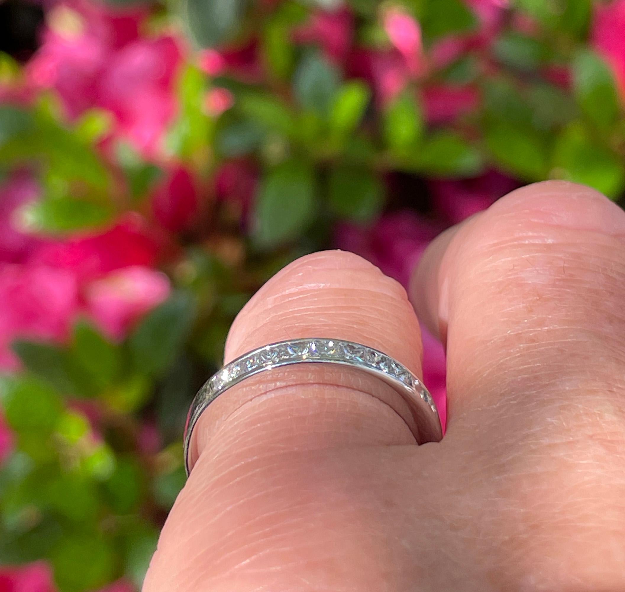 0.50 Carat Princess Cut Diamond Halfway Channel Set Wedding Platinum Band Ring For Sale 9