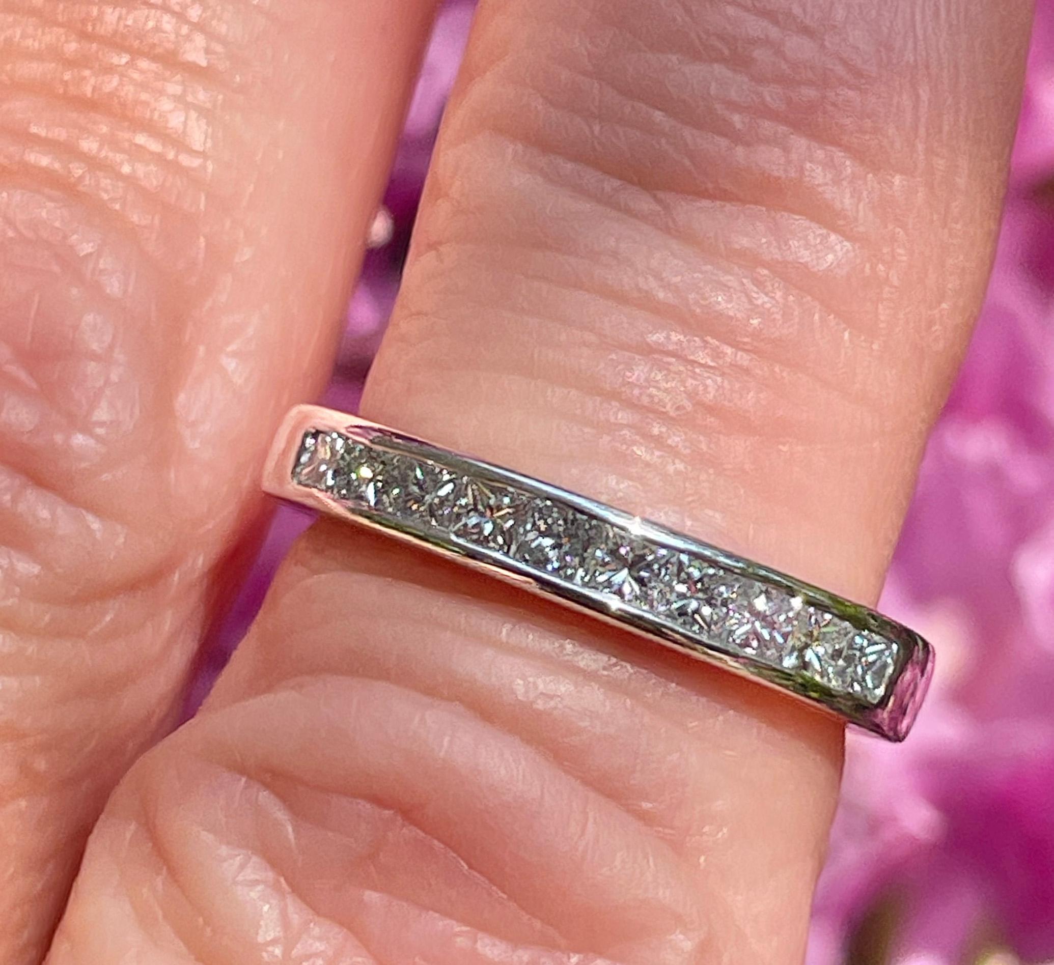 0.50 Carat Princess Cut Diamond Halfway Channel Set Wedding Platinum Band Ring For Sale 12