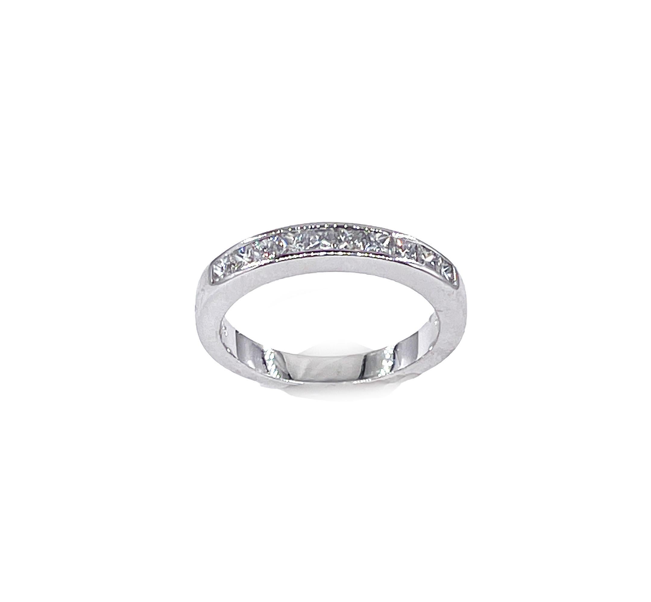 Modern 0.50 Carat Princess Cut Diamond Halfway Channel Set Wedding Platinum Band Ring For Sale