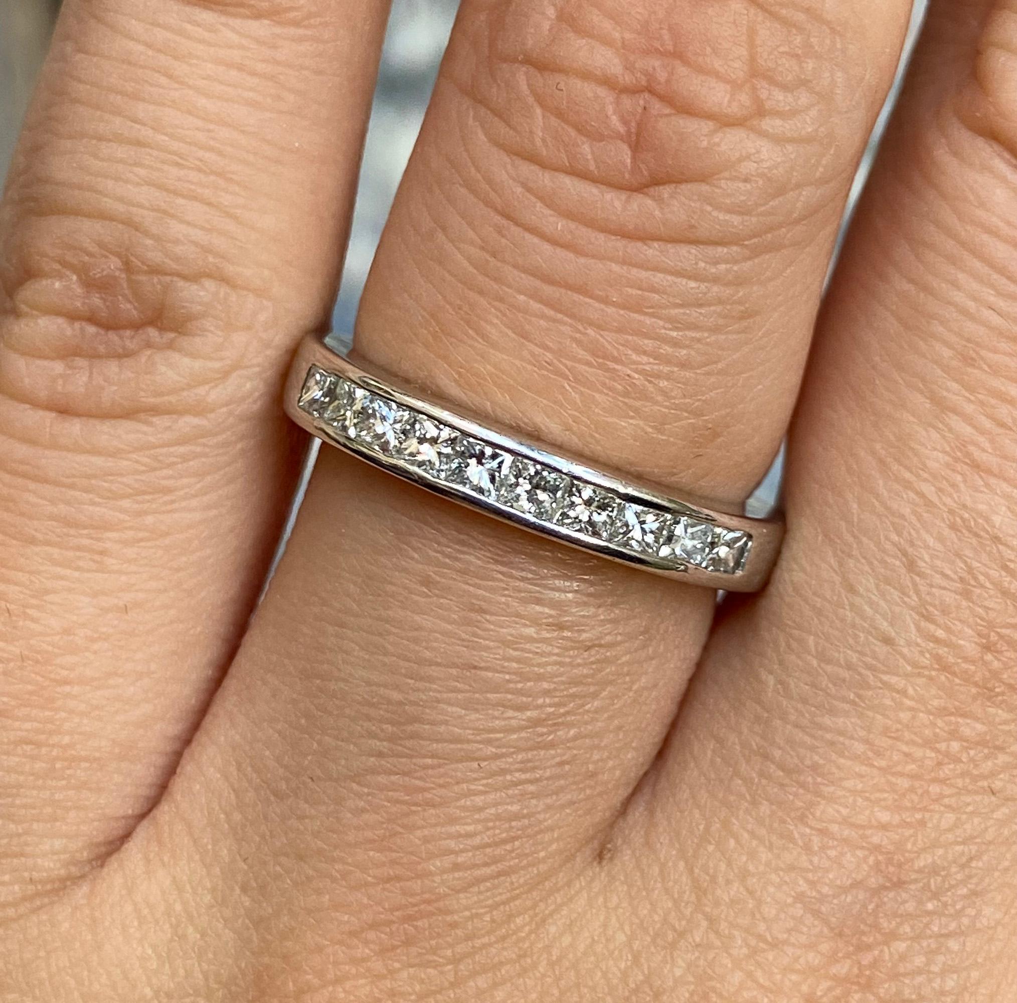 0.50 Carat Princess Cut Diamond Halfway Channel Set Wedding Platinum Band Ring In Good Condition For Sale In New York, NY