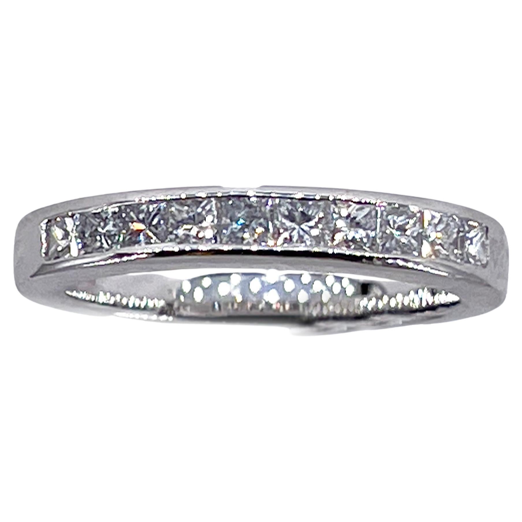 0.50 Carat Princess Cut Diamond Halfway Channel Set Wedding Platinum Band Ring