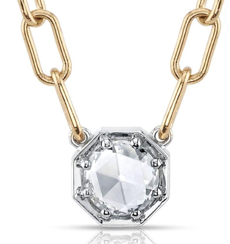 0.50ct H/VS1 GIA Certified Rose cut diamond set in a 18K champagne gold pendant. Pendant is on an 17