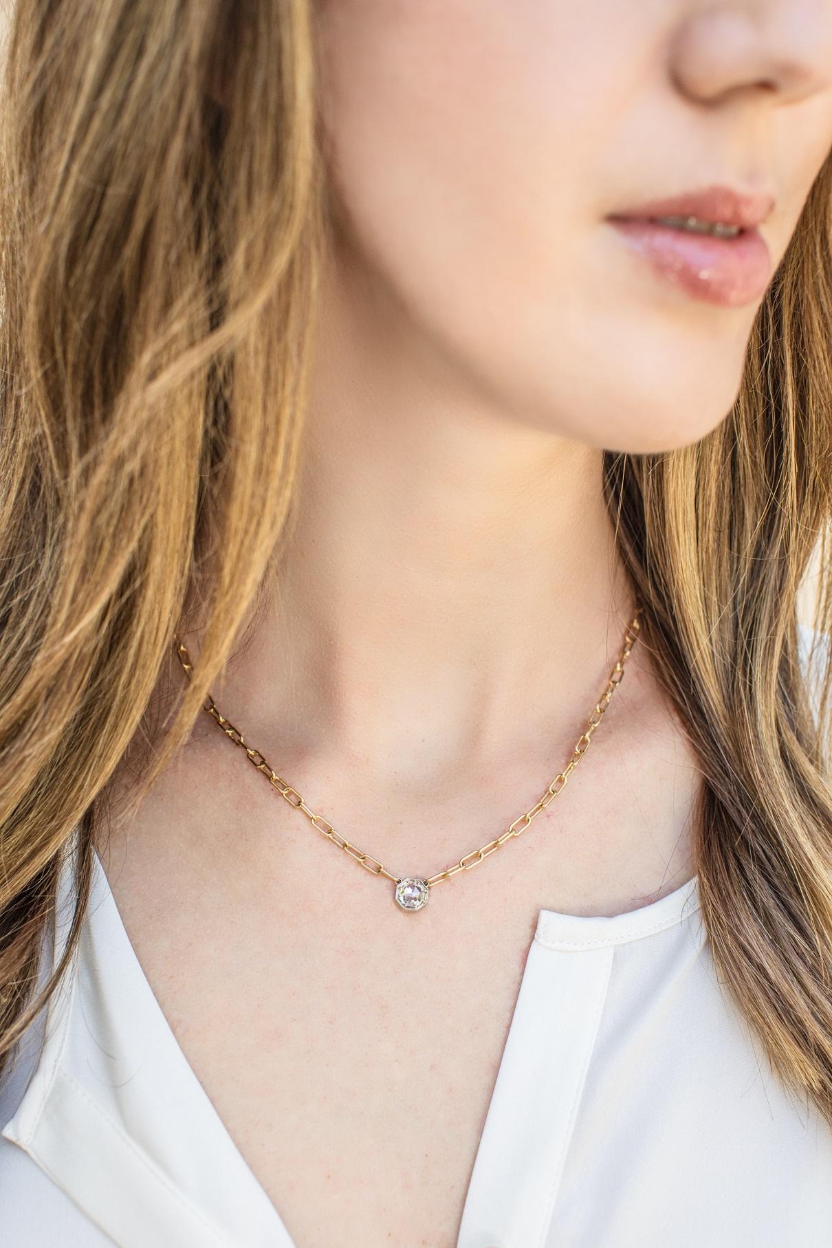 0.50 Carat Rose Cut Diamond on a Handcrafted 18 Karat Yellow Gold Chain In New Condition In Los Angeles, CA