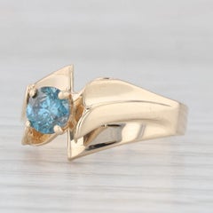 0.50ct Round Blue Topaz Solitaire Ring 14k Yellow Gold Size 7.5 Bypass