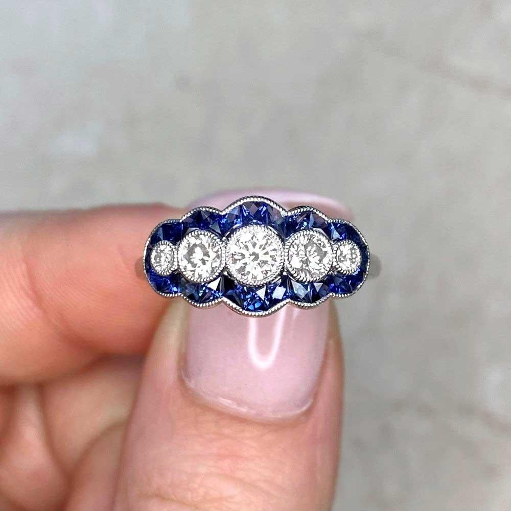 0.50ct Round Brilliant Cut Diamond Engagement Ring, Sapphire Halo, Platinum For Sale 4