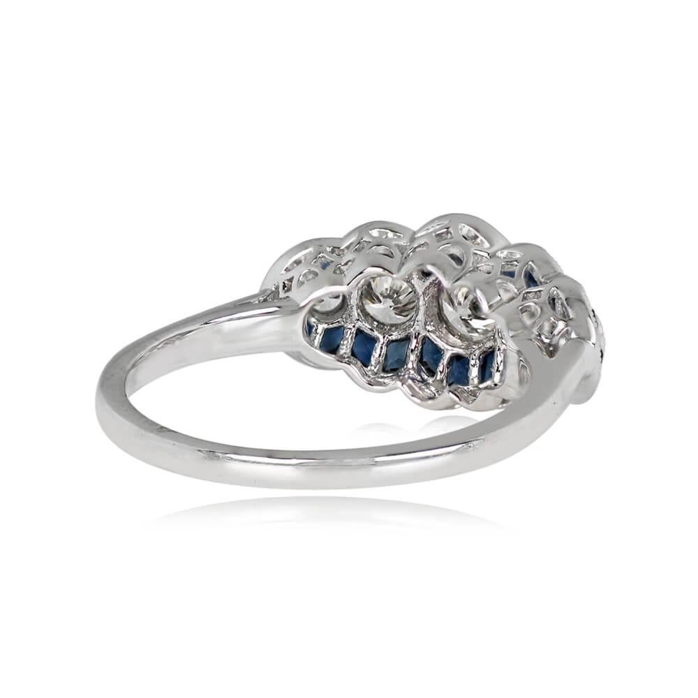 Round Cut 0.50ct Round Brilliant Cut Diamond Engagement Ring, Sapphire Halo, Platinum For Sale
