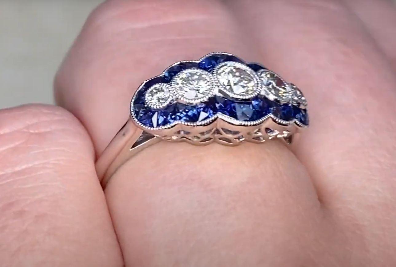 Women's 0.50ct Round Brilliant Cut Diamond Engagement Ring, Sapphire Halo, Platinum For Sale