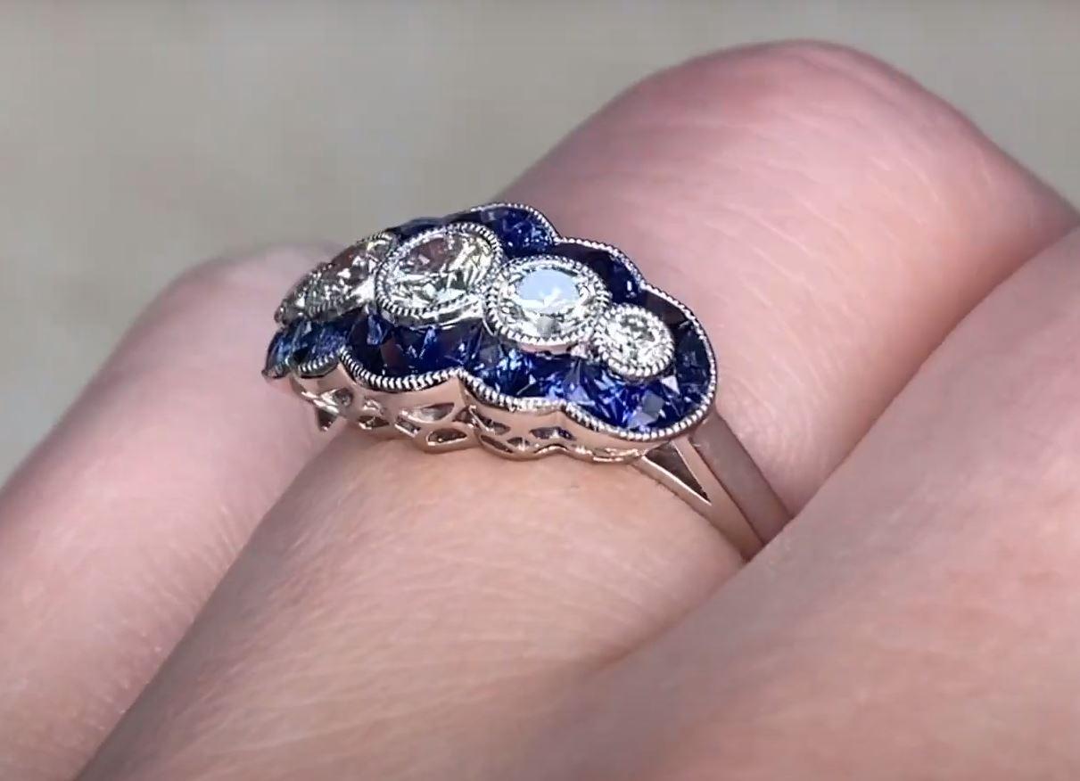 0.50ct Round Brilliant Cut Diamond Engagement Ring, Sapphire Halo, Platinum For Sale 1