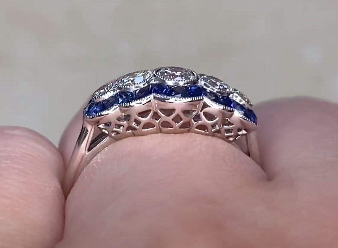 0.50ct Round Brilliant Cut Diamond Engagement Ring, Sapphire Halo, Platinum For Sale 2