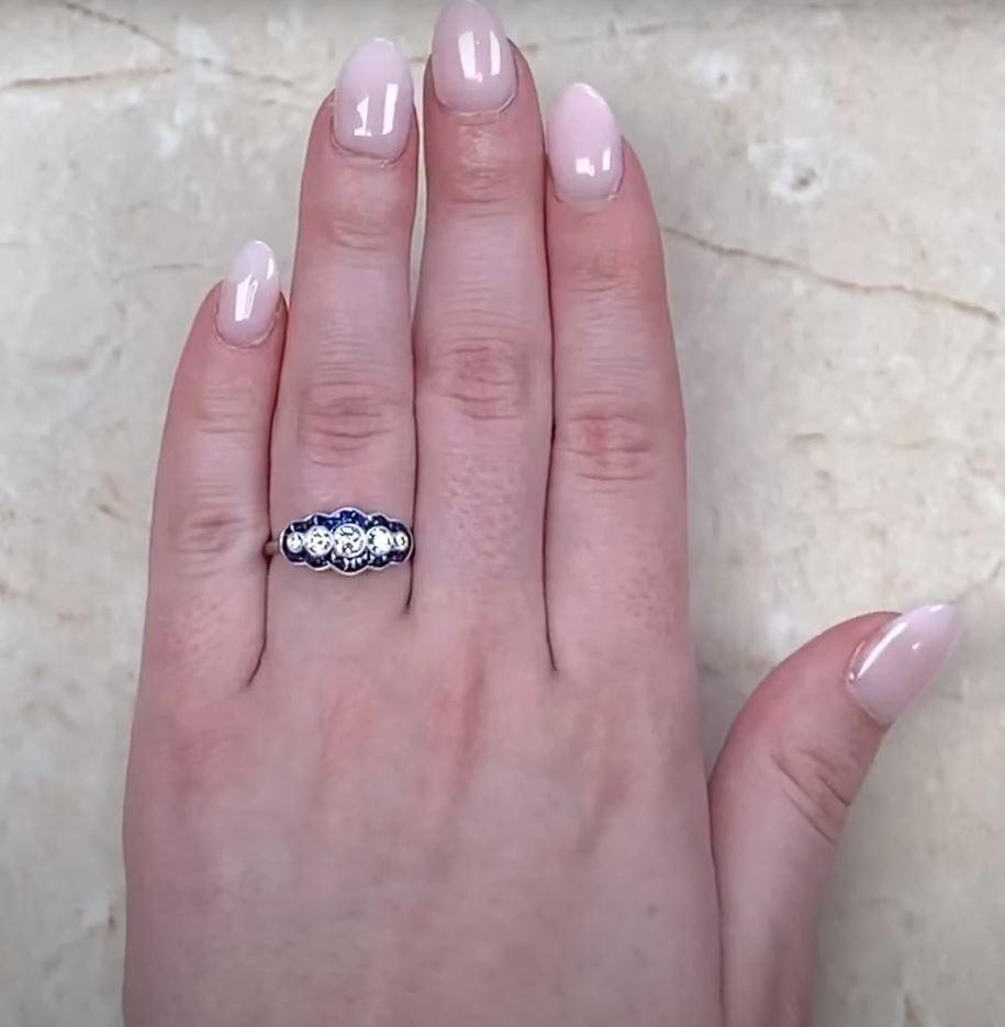 0.50ct Round Brilliant Cut Diamond Engagement Ring, Sapphire Halo, Platinum For Sale 3