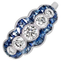 0.50ct Round Brilliant Cut Diamond Engagement Ring, Sapphire Halo, Platinum