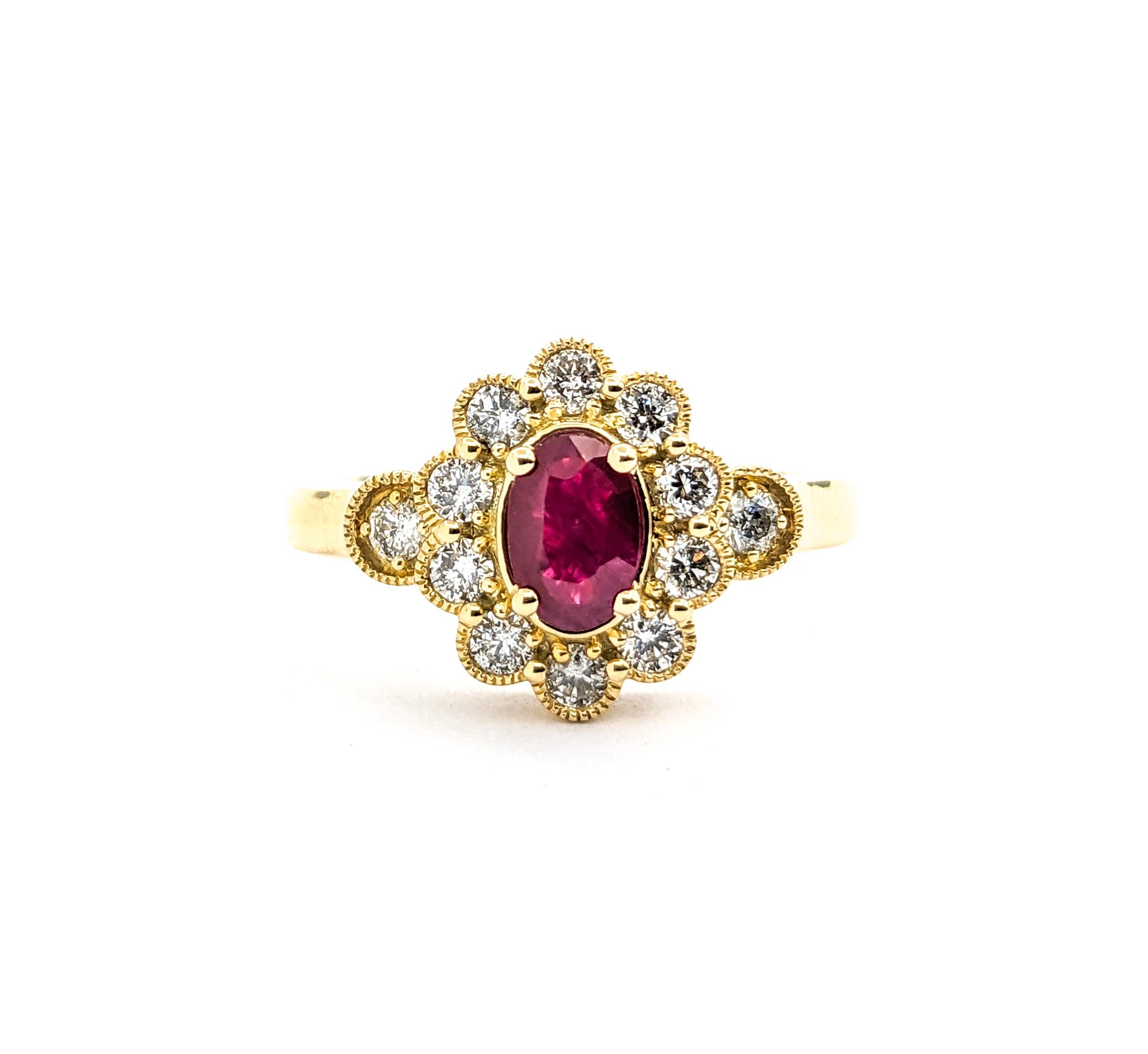 0.50ct Ruby & 0.41ctw Diamond Ring In Yellow Gold For Sale 4
