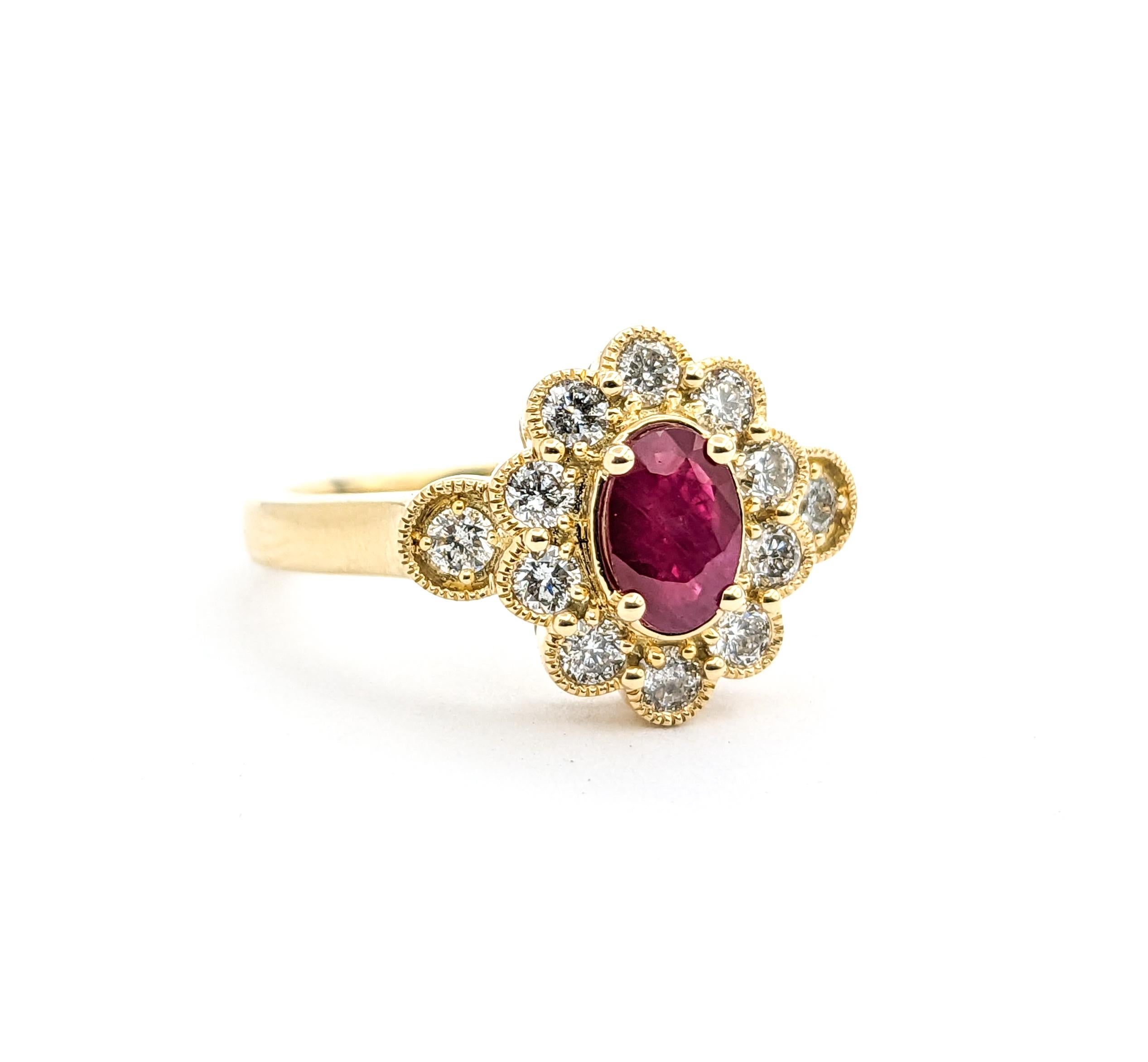 Women's 0.50ct Ruby & 0.41ctw Diamond Ring In Yellow Gold For Sale