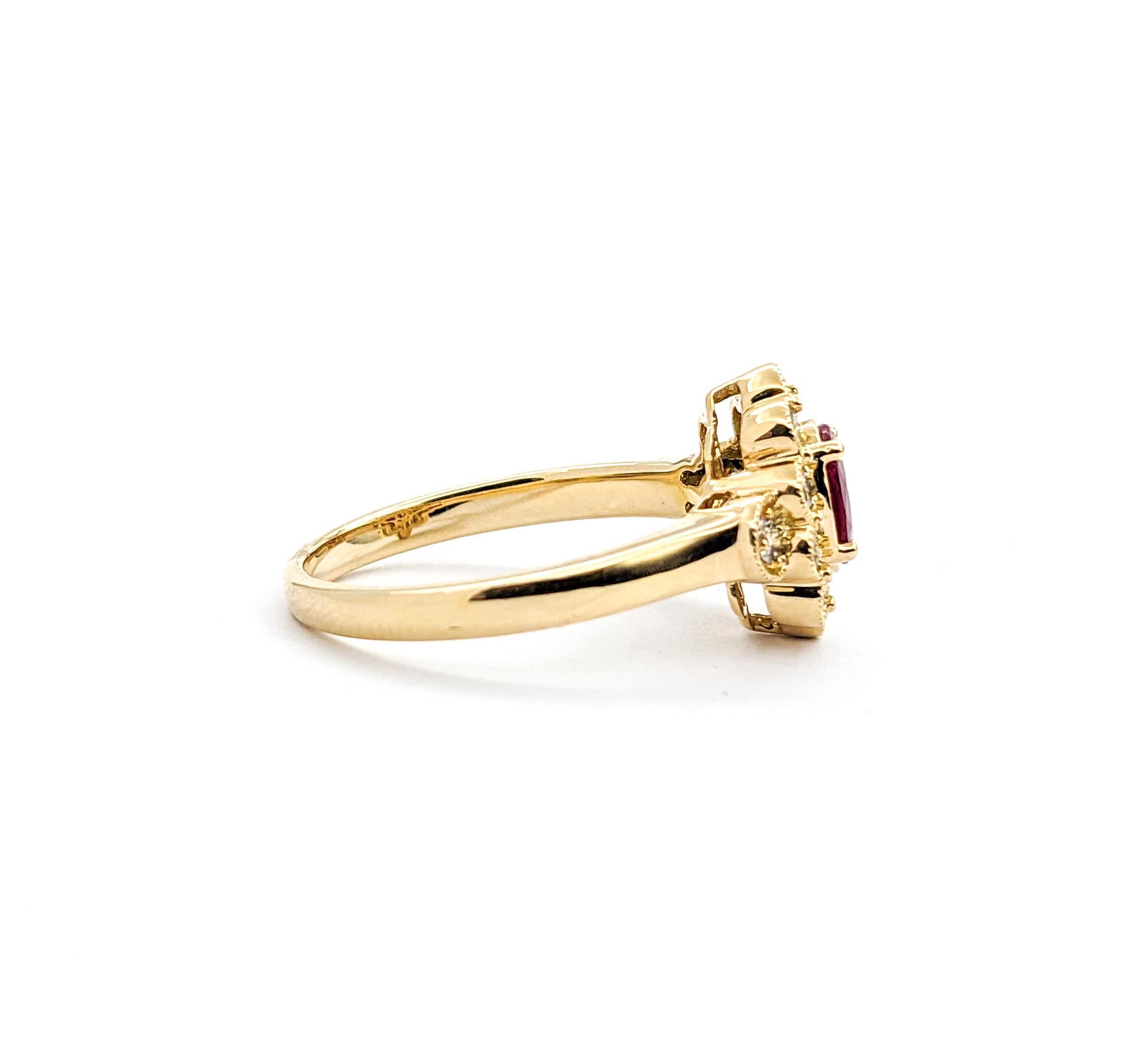 0.50ct Ruby & 0.41ctw Diamond Ring In Yellow Gold For Sale 1