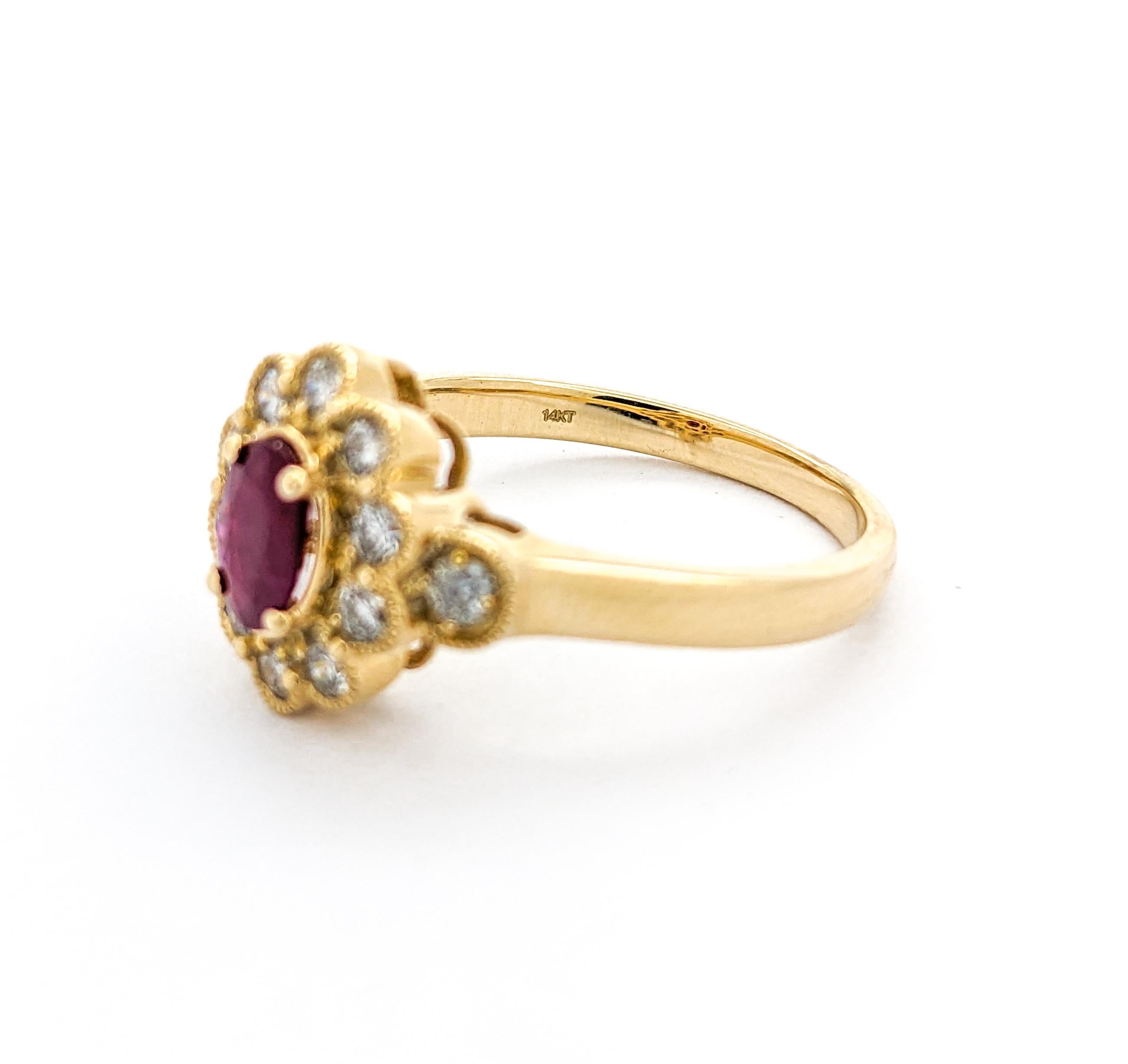 0.50ct Ruby & 0.41ctw Diamond Ring In Yellow Gold For Sale 3