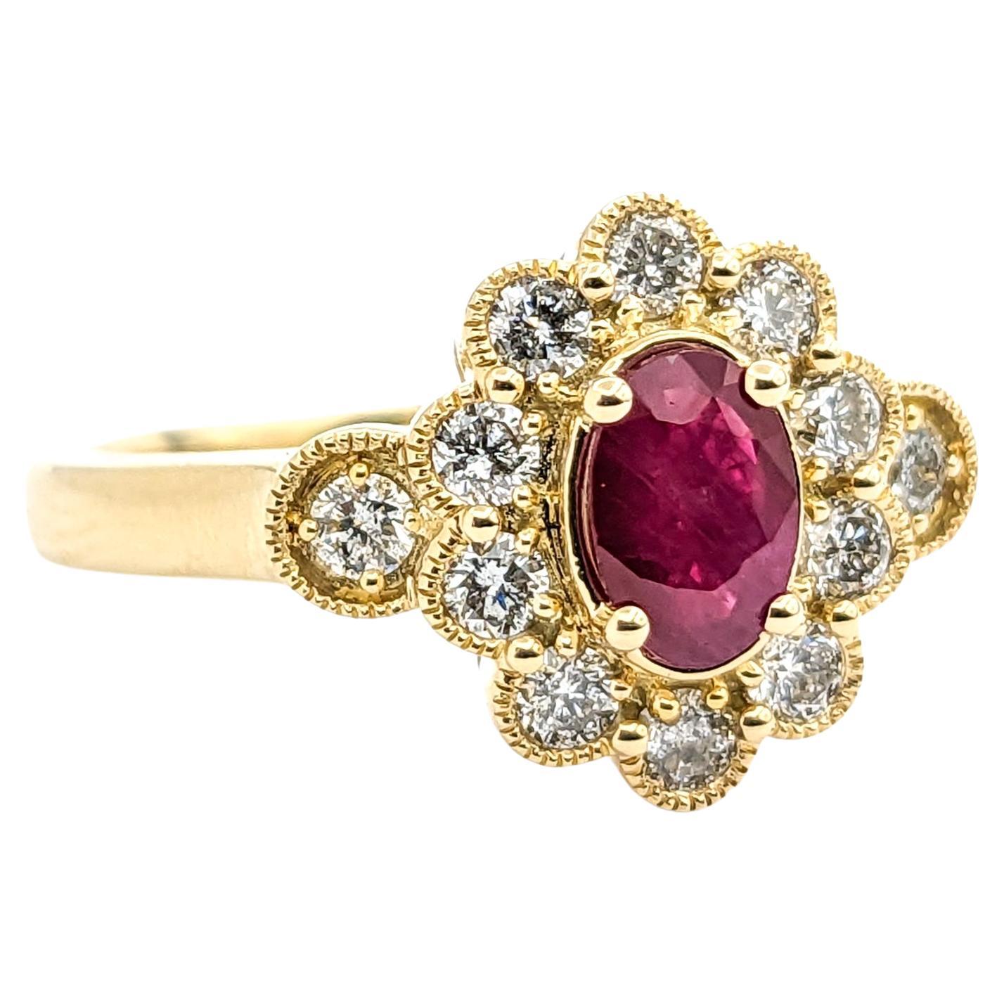 0.50ct Ruby & 0.41ctw Diamond Ring In Yellow Gold For Sale