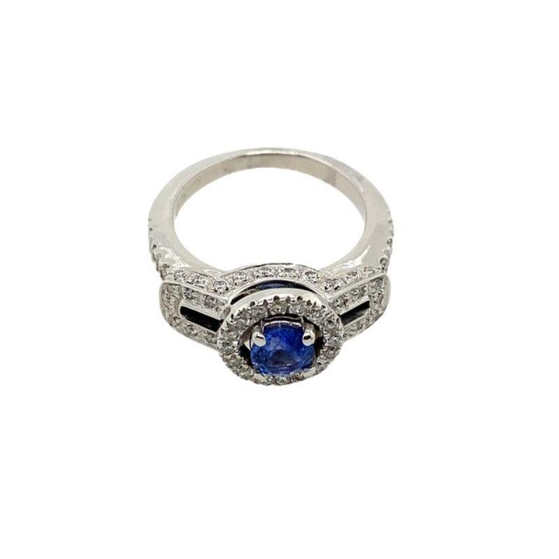Oval Cut 0.50ct Sapphire & Diamond Halo Ring in 18ct White Gold For Sale