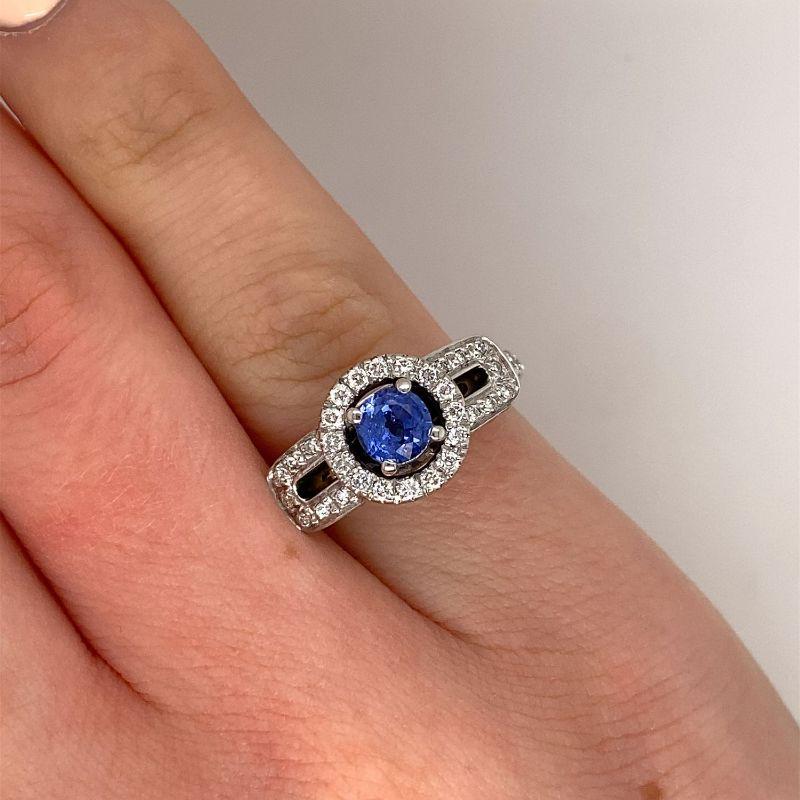 Women's 0.50ct Sapphire & Diamond Halo Ring in 18ct White Gold For Sale
