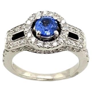 0.50ct Sapphire & Diamond Halo Ring in 18ct White Gold For Sale