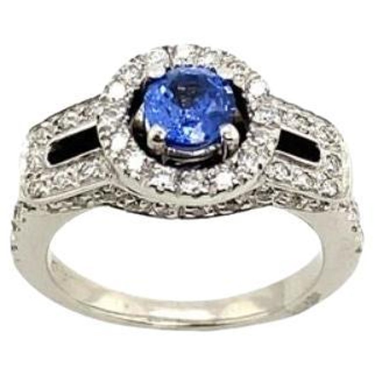 Bague Or 18 Carats Blanc Avec Saphirs Et Diamants (0.02 Ct) - 1.81g, Style Cocktail, Occasion