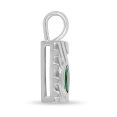 0.50ct SS Unisex Natural Oval Emerald Bezel Solitaire Silver Pendant Necklace