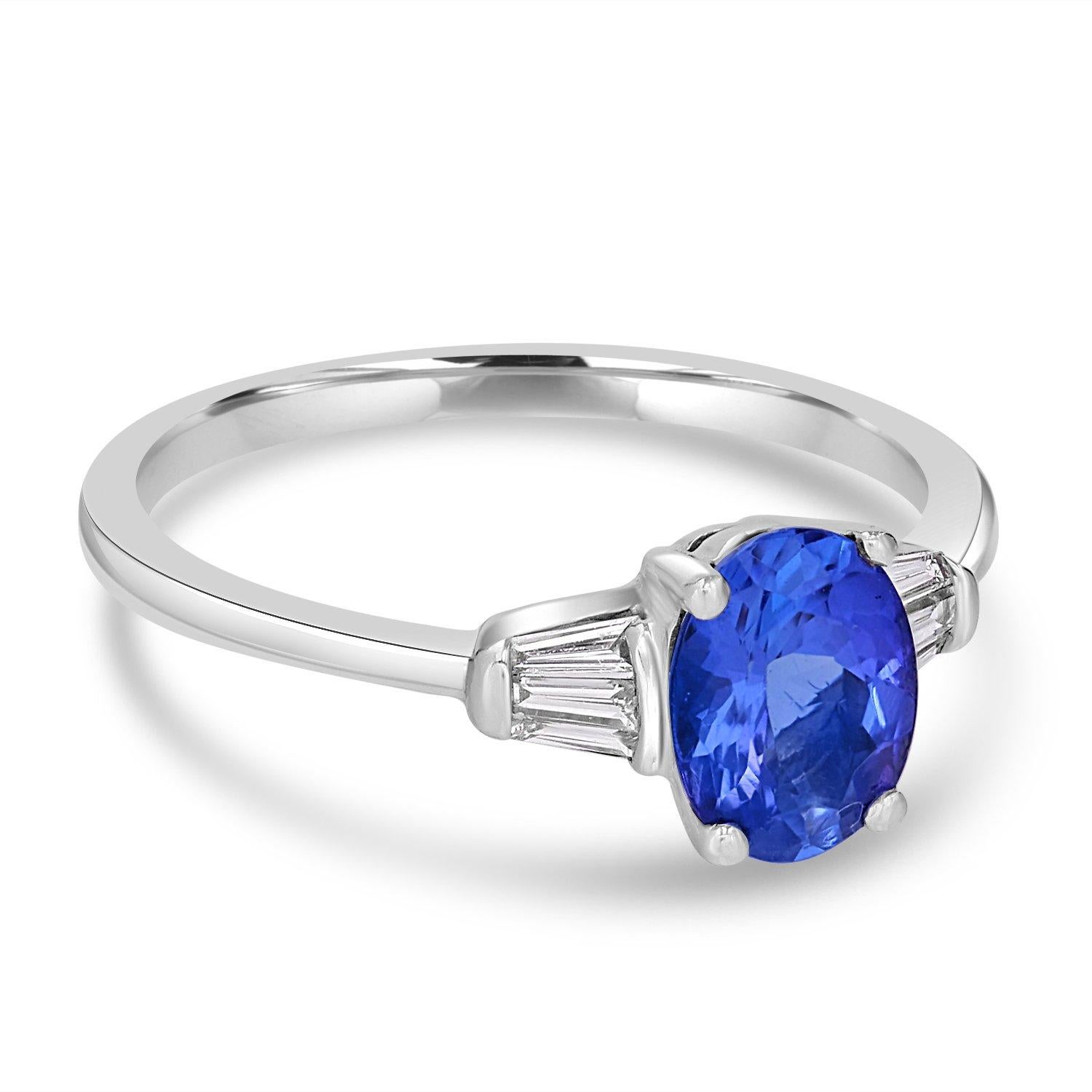 0.50ct Tanzanite Ring with 0.10tct Diamonds Set in 14K White Gold In New Condition In New York, NY