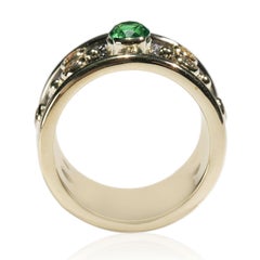 0.50 Carat Tsavorite 1 Carat Diamond 18 Karat Gold Cigar Band Ring US Size 8