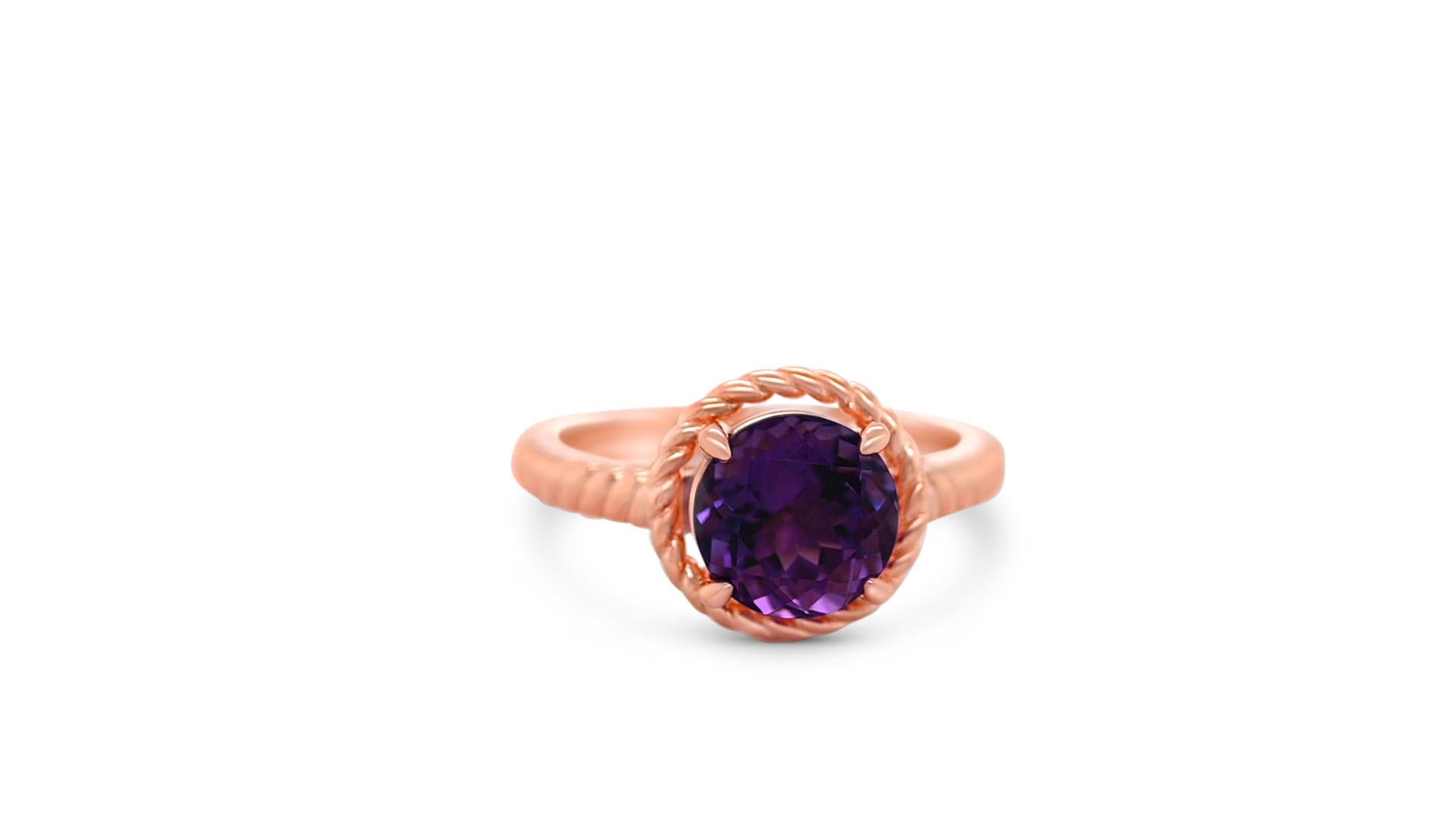 Art Deco 0.50 Ct Amethyst Halo Ring 925 Sterling Silver 18K Rose Gold Plated Bridal Ring For Sale