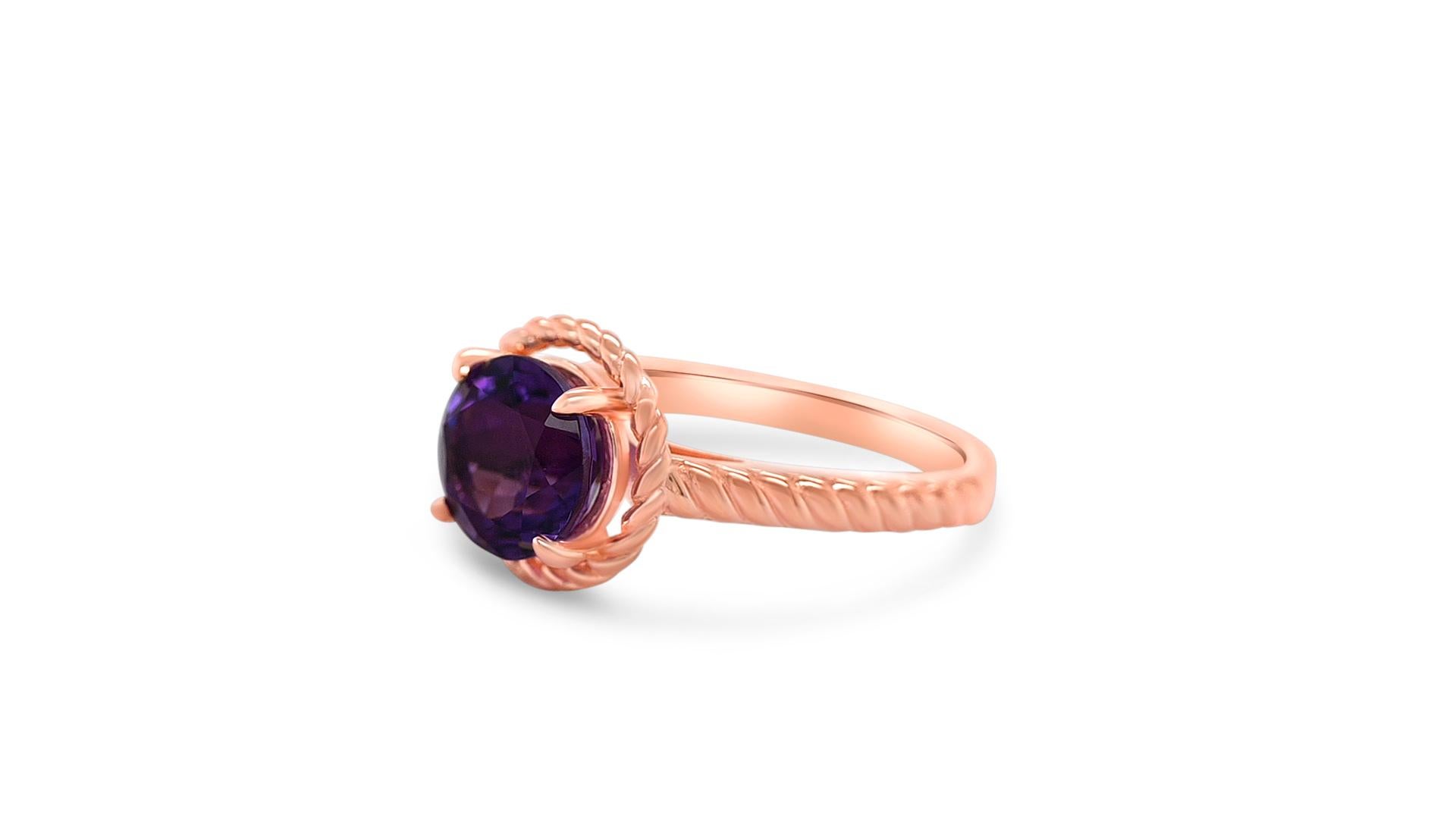 Round Cut 0.50 Ct Amethyst Halo Ring 925 Sterling Silver 18K Rose Gold Plated Bridal Ring For Sale