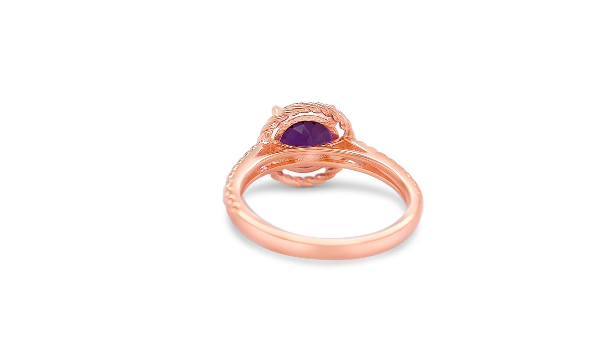 0.50 Ct Amethyst Halo Ring 925 Sterling Silver 18K Rose Gold Plated Bridal Ring In New Condition For Sale In New York, NY