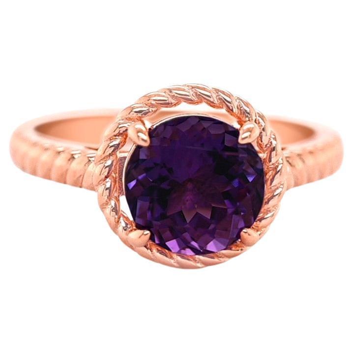 0.50 Ct Amethyst Halo Ring 925 Sterling Silver 18K Rose Gold Plated Bridal Ring For Sale