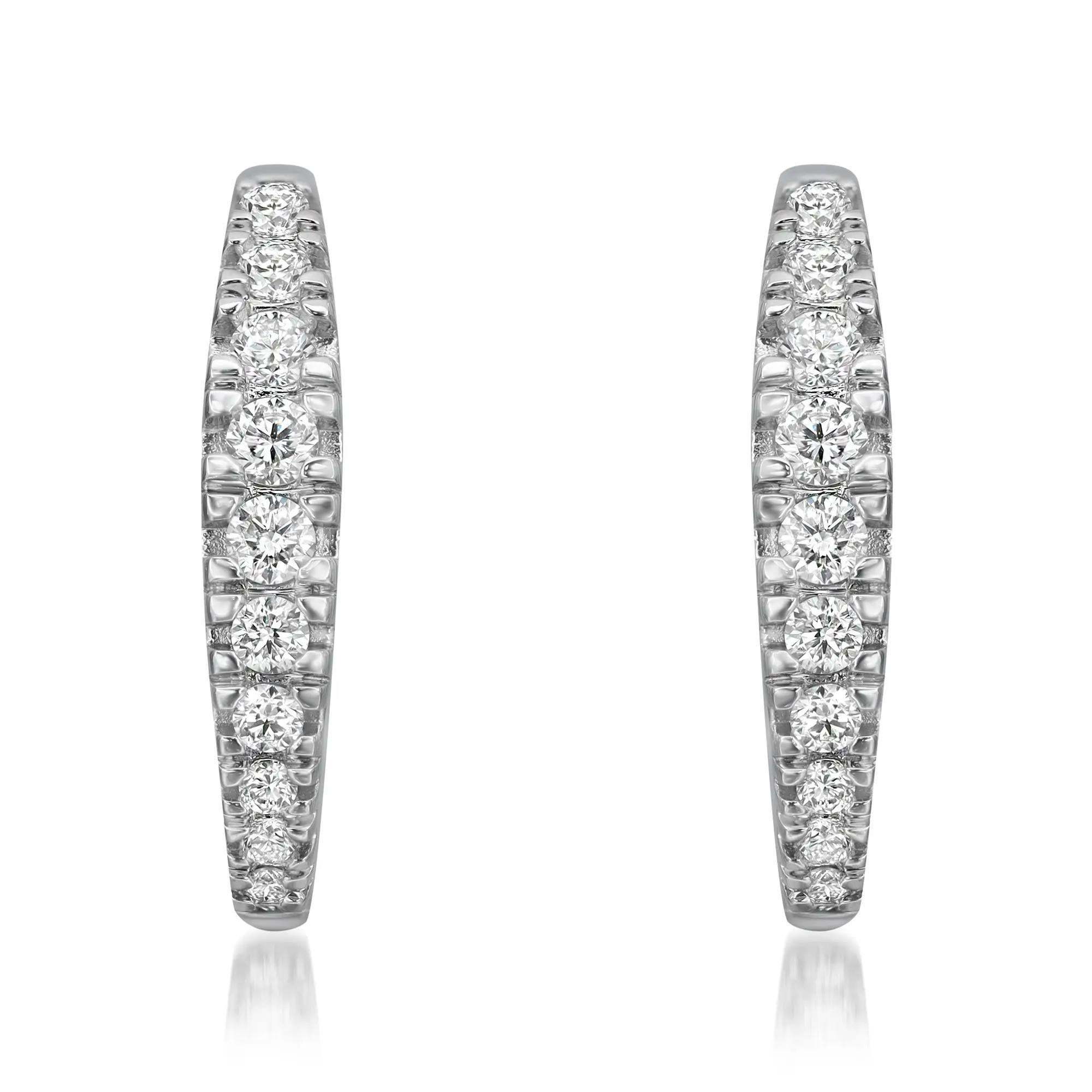 Women's 0.50Cttw Pave Set Round Cut Diamond Huggie Earrings 14K White Gold For Sale