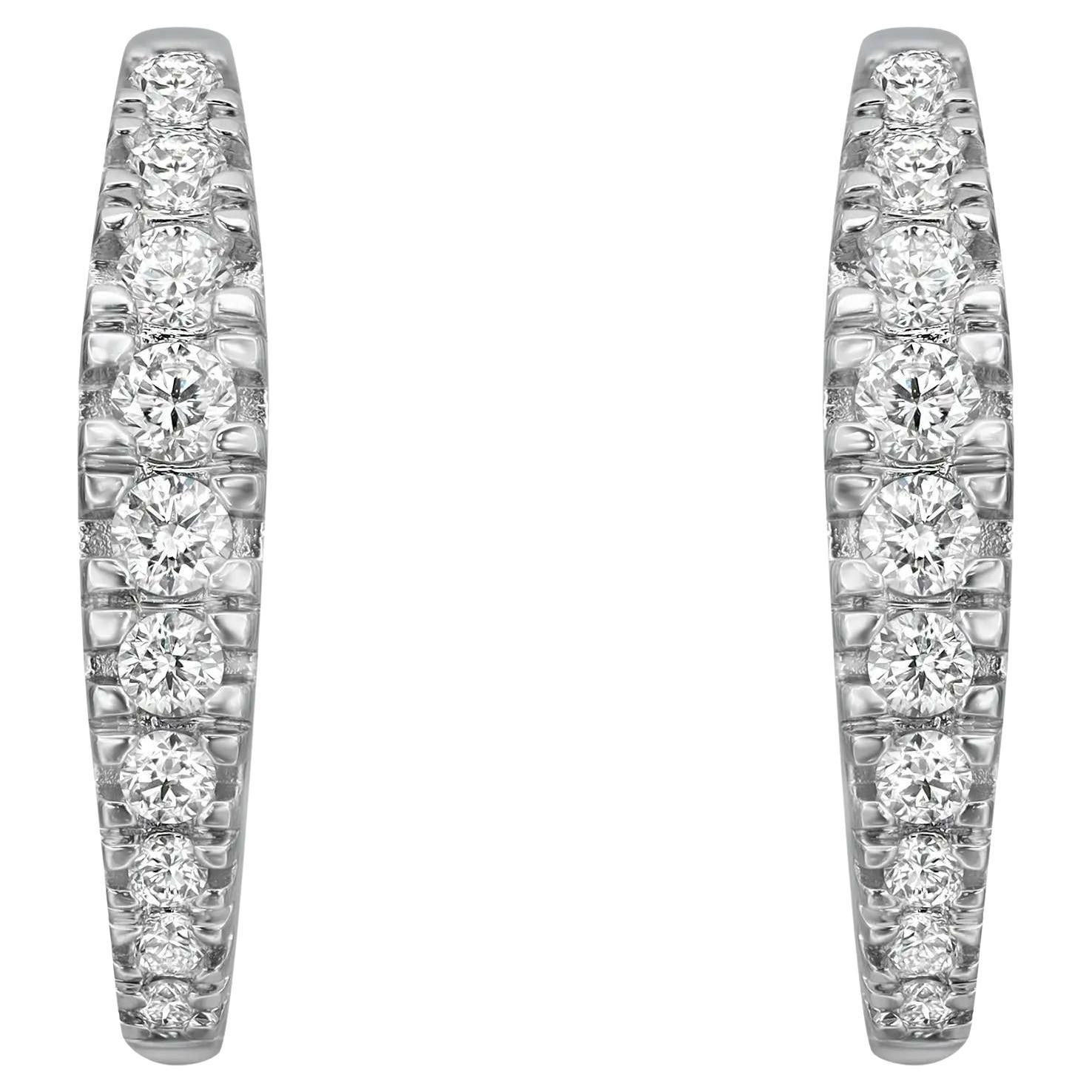 0.50Cttw Pave Set Round Cut Diamond Huggie Earrings 14K White Gold For Sale
