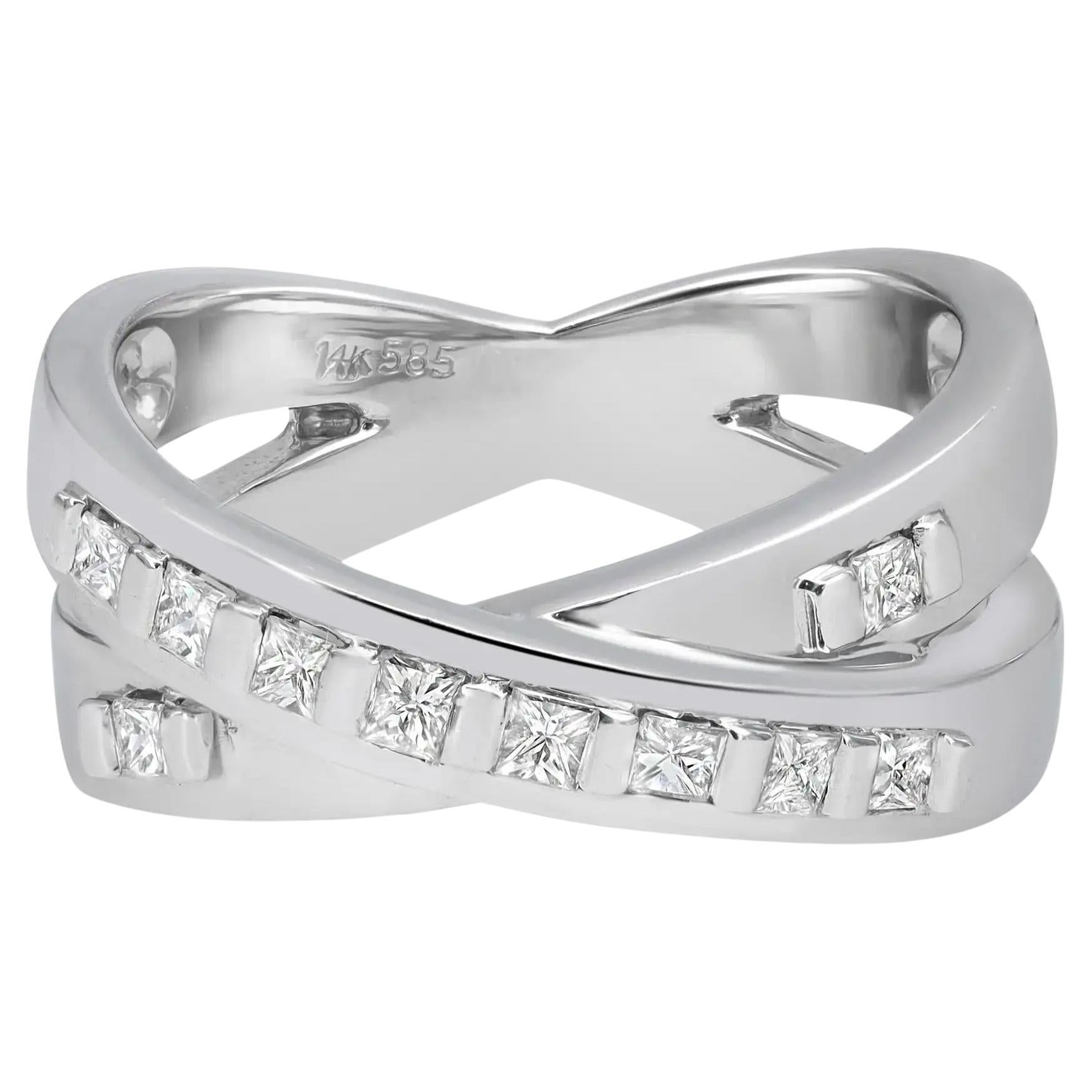 0.50cttw Princess Cut Diamond Crisscross Band Ring 14k White Gold For Sale