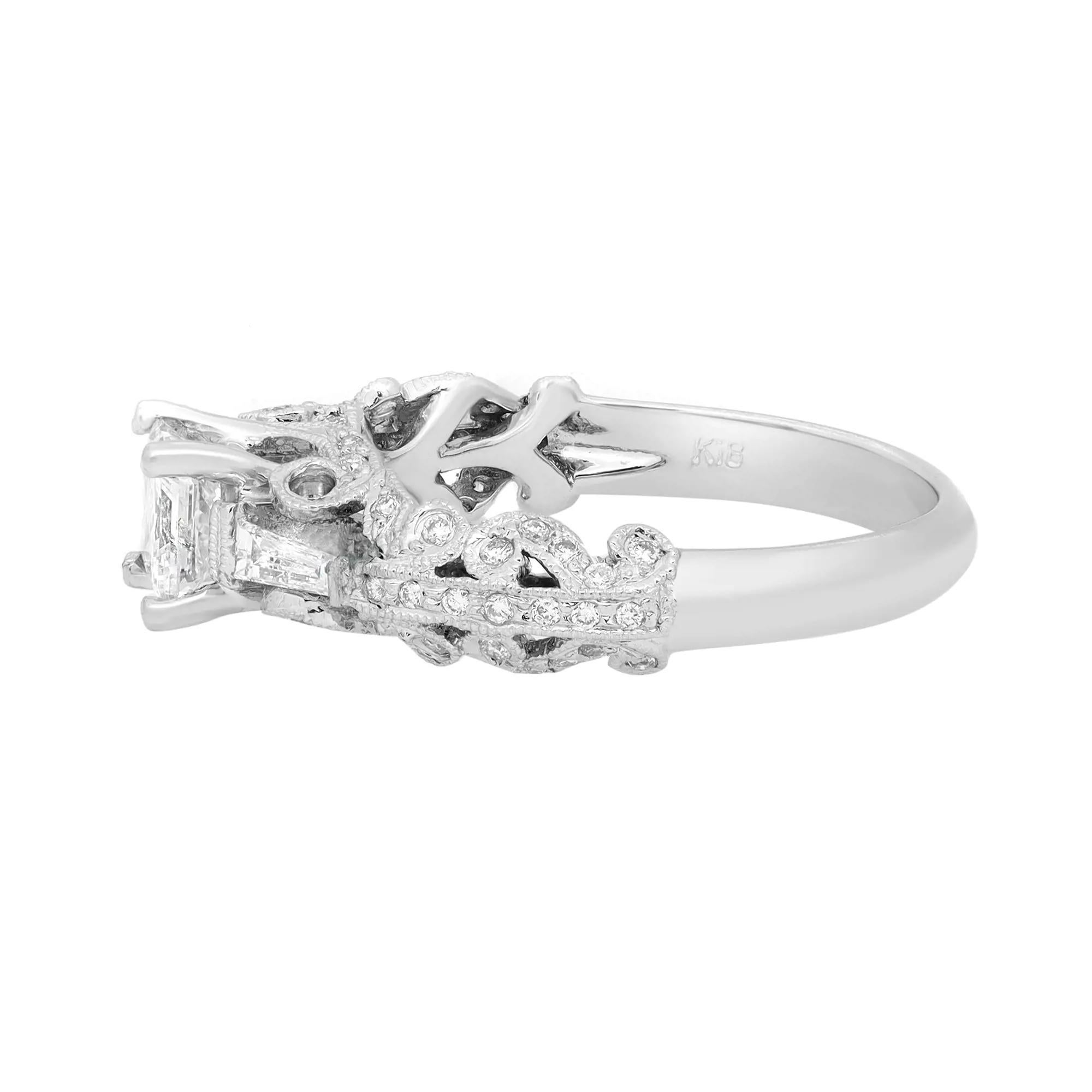 Modern 0.50cttw Princess Cut Diamond Engagement Ring 18K White Gold For Sale