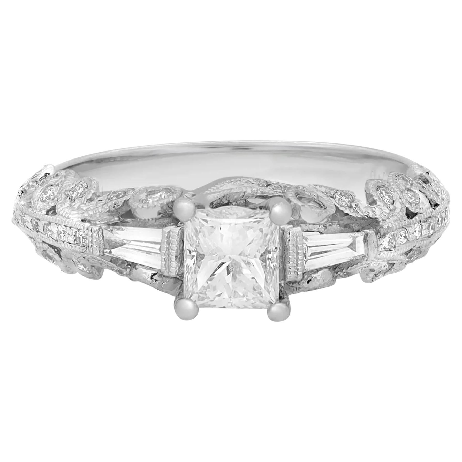 0.50cttw Princess Cut Diamond Engagement Ring 18K White Gold For Sale