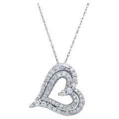 0.50cttw Prong Set Round Cut Diamond Heart Pendant Necklace 14k White Gold