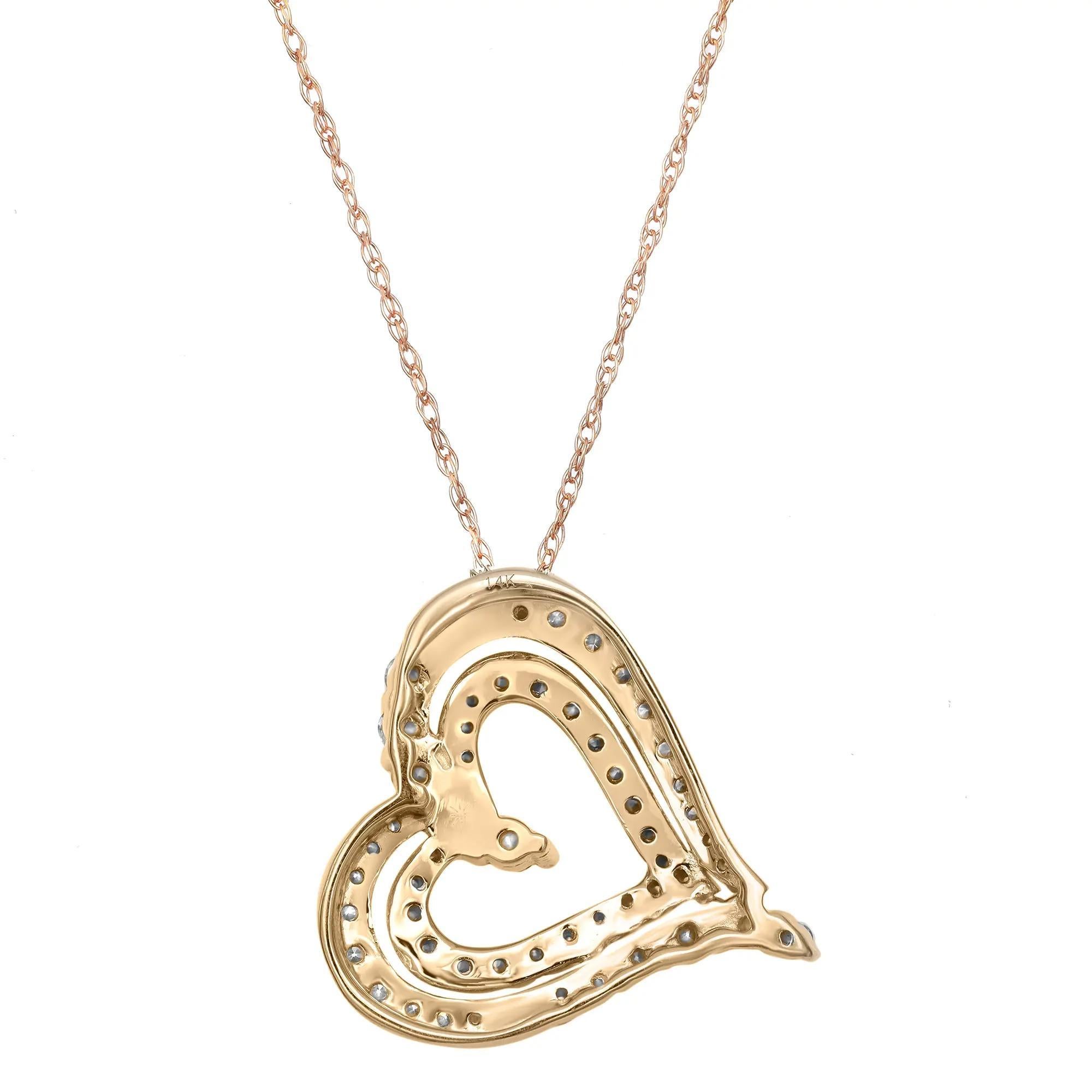 Modern 0.50cttw Prong Set Round Cut Diamond Heart Pendant Necklace 14k Yellow Gold For Sale